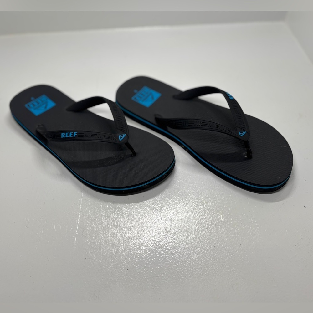 Reef Seaside Flip Flops Men’s Size 9 Black Blue Comfort Sandals - Picture 3 of 10